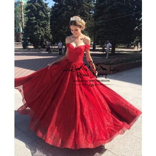 Red Sequined Plus Size Prom Dresses 2020 Off Shoulder A Line Cheap Long Length Girls Engagement Birthday Formal Party Gowns