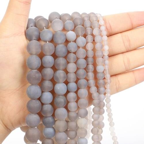 Natural Stone Beads Frosted Grey Agate Round Loose Beads for Jewelry Making Needlework Bracelet DIY 4-12 MM