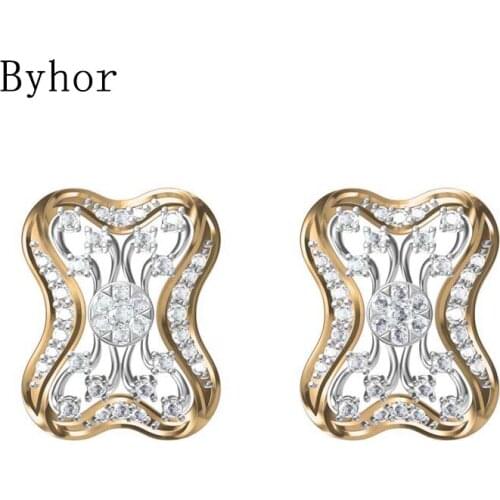Byhor Solid 14K White/Yellow+White/Rose+White Gold 0.756ct H/SI Natural Diamonds Stud Earrings Trendy Women Cерьги Fine Jewelry