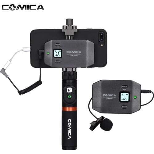 COMICA CVM-WS50(A) 6-Channel Wireless Lavalier Microphone Mic with Phone Holder + Grip + Remote Control for iPhone X Smartphone
