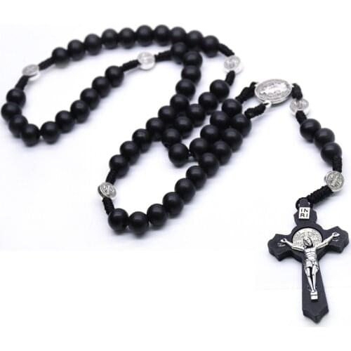 Wooden Religious Rosary Elegant Catholic Big Cross Necklace Fashion Beads Jewerly Pendent For Women Men