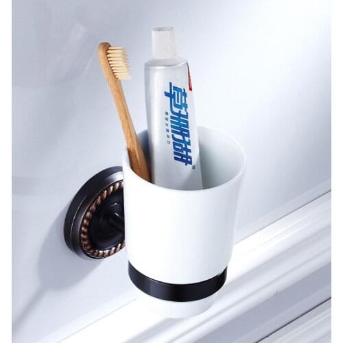 Cup & Tumbler Holders Antique Brass Toothbrush Double Cup Holder Wall Bathroom Accessories Tumbler Rack porta vino