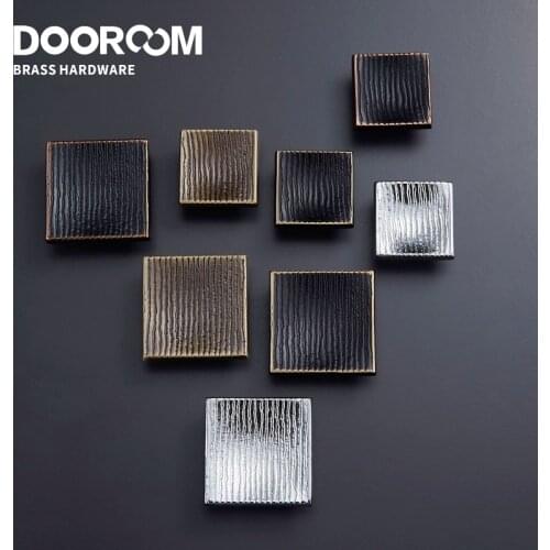 Dooroom Brass Furniture Handles Modern Square Cupboard Drawer Wardrobe Dresser Cabinet Knobs Wood Grain Pulls
