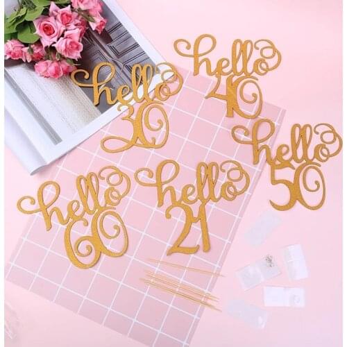 1pcs/set Hello 21 30 40 50 60 Year Old Cake Wedding Party Decoration Flag Display Happy Birthday Baking Decoration Party
