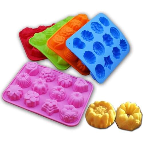 12 Cavity Cake Jelly Candy Mold Food Grade Silicone Flower Mould Egg Tart Mold Bakery Silicone Molds DIY Making Cake Tools