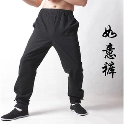 Cotton coarse cloth martial arts clothes Kung Fu performance casual clothes mens Taiji pants Chinese style