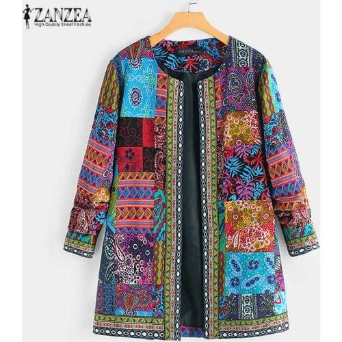 ZANZEA Ethnic Printed Cardigan Thin Coats Womens Jackets 2021 Casual Long Sleeve Blusas Open Stich Overcoats Plus Size S-5XL