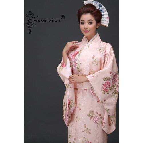 Japanese Traditional Floral Print Long Kimono Japan Femmes Stage Costume Cosplay Cotume Asian Clothings Sexy Geisha Yukata Women