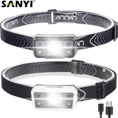 Red White LED Headlamp USB Rechargeable Motion Sensor Head Torch Waterproof Headlight Outdoor Camping Night Fishing Head Lamp