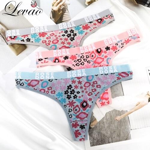 LEVAO New European And American Sexy Printed Womens Thongs Cotton Seamless Panties Low-Waist Fashion Letters Ladies Shorts
