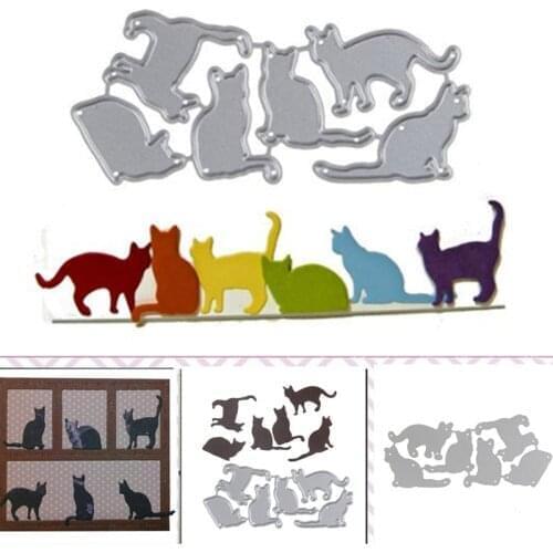 Gowing 6Pcs/set Cute Cat Stitched Metal Cutting Dies Stencil Scrapbook Album Embossing For diy Card Making Handcrafts 2020