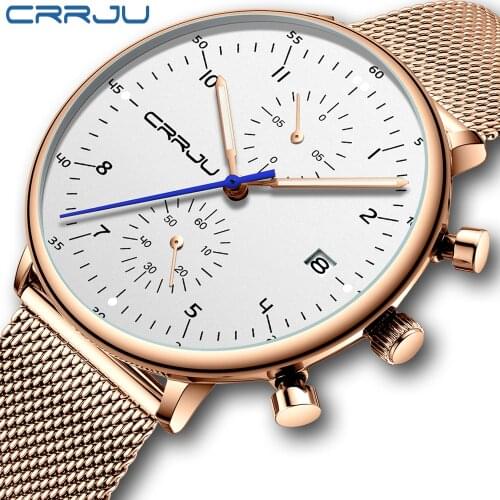 Men Watch CRRJU Top Brand Stainless Steel Mens Watches Chronograph Quartz Watch Men Sports Clock Relogio Masculino Reloj Hombr