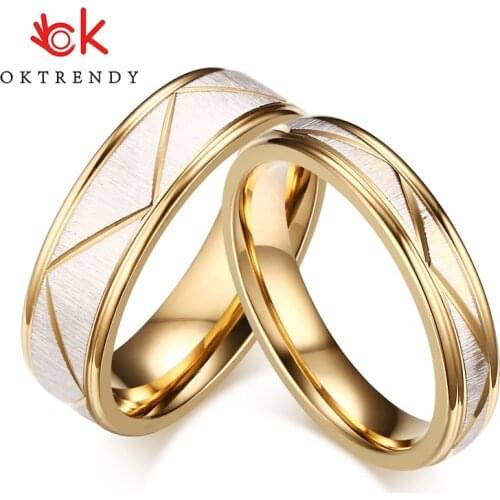 OKtrendy Wedding Rings For Love Matte Finish Stainless Steel Gold Color Women Men Couple Bands Engrave Name Gift