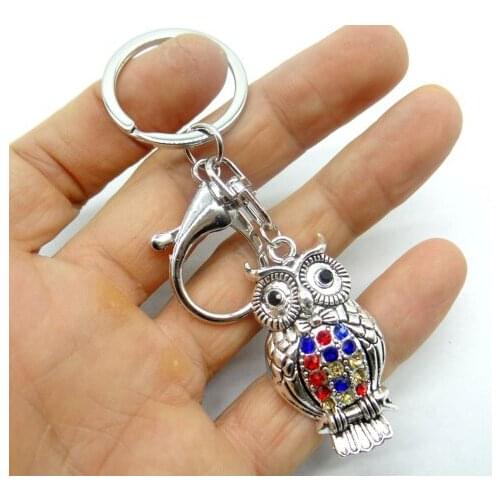 Natural Quartz crystal owl Key Chain Keyring Silver Keychain Pendant for diy Jewelry making Keychain necklace Accessories A2