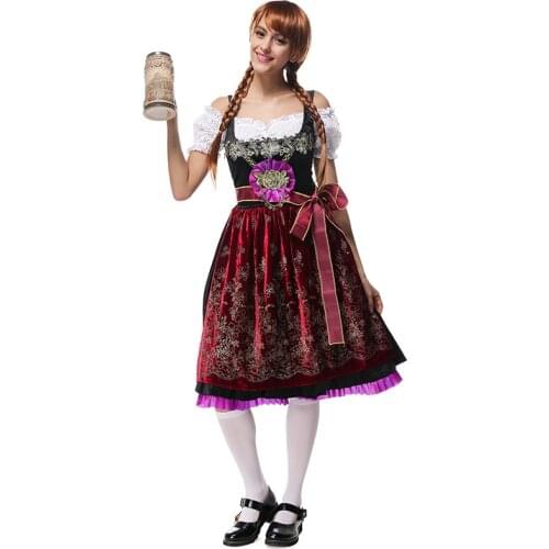 Germany Beer Girl Cosplay Deluxe Velour Beer Maid Costume Bavarian Oktoberfest Festival Costume Fantasia Halloween