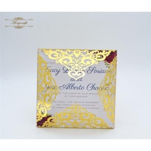 Newest elegance gold pocketfold laser cut wedding invitations