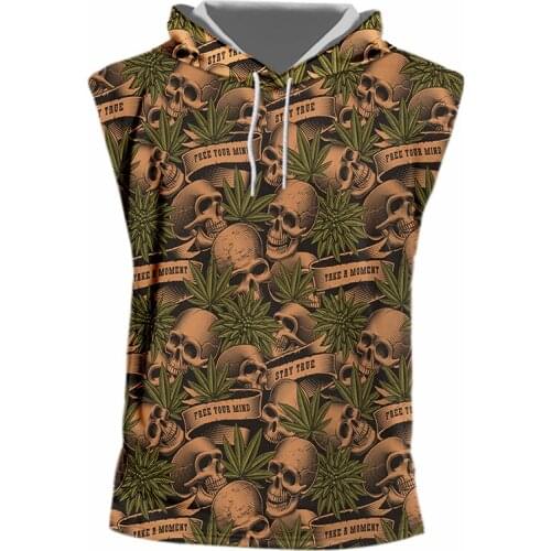 Skull Weed 3d-printed New Hooded Tank Tops Novelty Gothic Horror Funny Streetwear Casual Suitable Fitness Sleeveless Vest IFPD