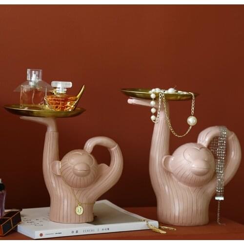 New Home Nordic Creative Resin Decorations Morandi Color Living Room Monkey Storage Tray Ornaments