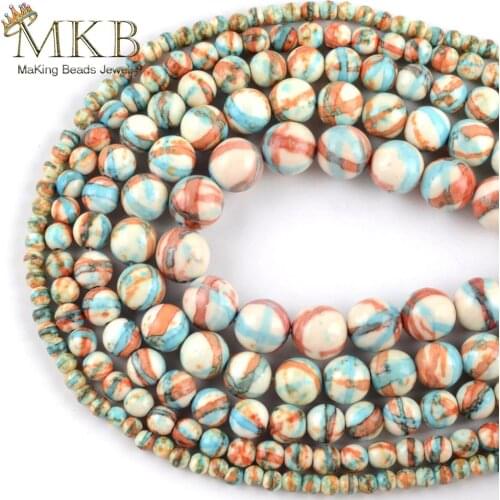 Wholesale Natural Blue Orange Red Stripes Rain Stone Round Beads For Jewelry Making 4mm-10mm DIY Bracelet Necklace Jewellery 15"