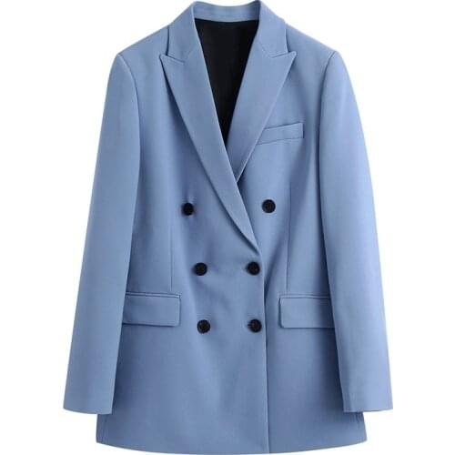 DOUJILI 2021 Fashion Womens Jacket Loose Oversize Coat Solid Color Long Sleeve Blazer Double Breasted Suit Formal Blazer