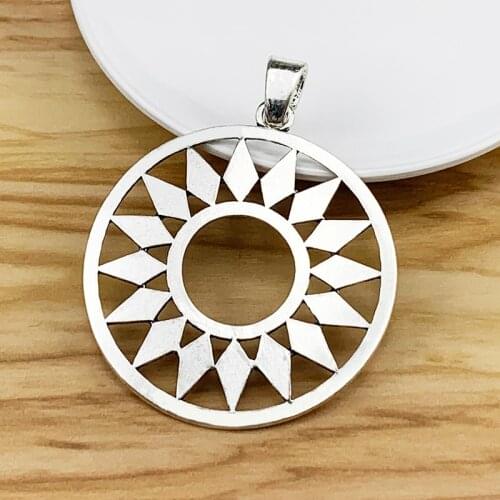 2 Pieces Boho Large Hollow Open Flower Circle Round Tibetan Silver Charms Pendants for Necklace Jewelry Making 59x59mm
