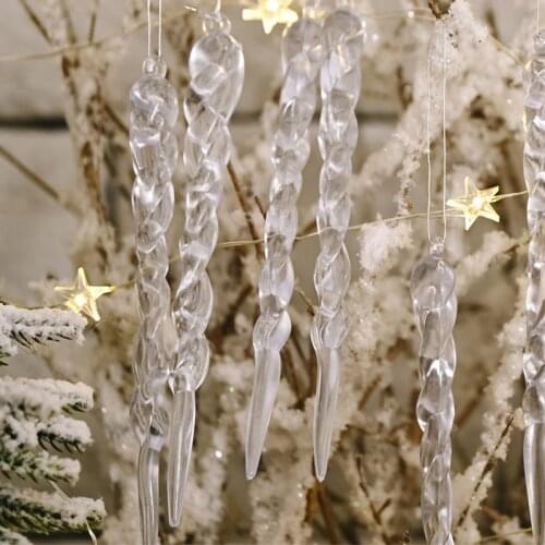 10pcs Christmas Fake Icicle Prop Simulation Ice Xmas Tree Hanging Ornaments for Winter Frozen Party New Year Decorations