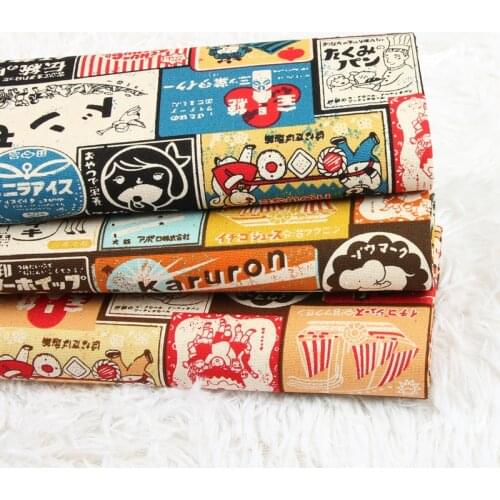 Half Yard Thicken Cotton Fabric Japanese Retro Poster Print, Handmade DIY Bag Mouth Gold Package Tissue 100% Cotton CR-798