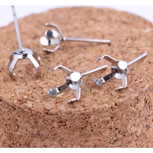 Onwear 20pcs Stainless steel post earring findings diy fit 6mm 8mm pearl rhinestone bezel blanks for jewelry making