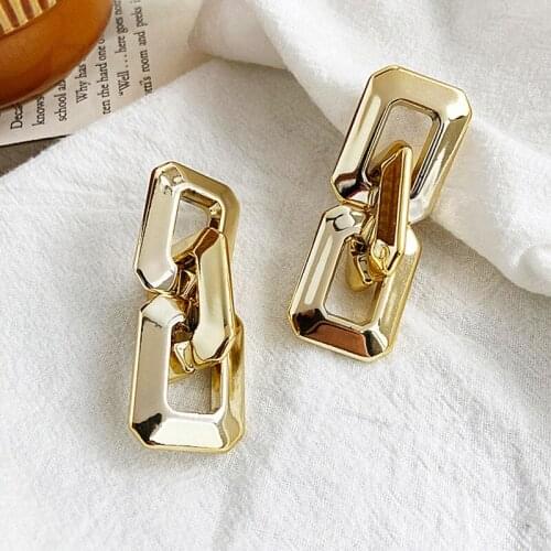 TIMEONLY Simple Gold Color Square Chunky Chain Earrings for Women Geometric Hollow Metal Link Hanging Dangle Earrings Oorbellen