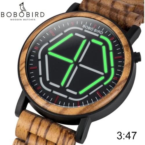 4 Colors BOBO BIRD Unique Mens Wooden Watches LED Digital Wristwatches With Wood Link saat erkek relojes Special Gift Item C-P13
