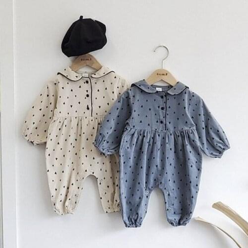 High Quality Winter Newborn Sweet Doll Collar Girl Rompers Toddler Infant Baby Lovely Love Heart Pattern Printed Romper Clothing