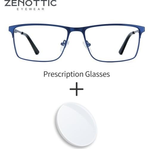 ZENOTTIC Alloy Prescription Glasses Men Square Anti Blue Light Photochromic Eyeglasses Computer Myopia High Quality Eyewear