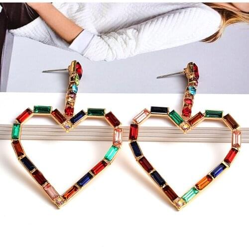Wholesale New Colorful Rhinestone Heart-Shaped Long Earrings High-Quality Crystal Drop Earrings Jewelry Accessories For Women