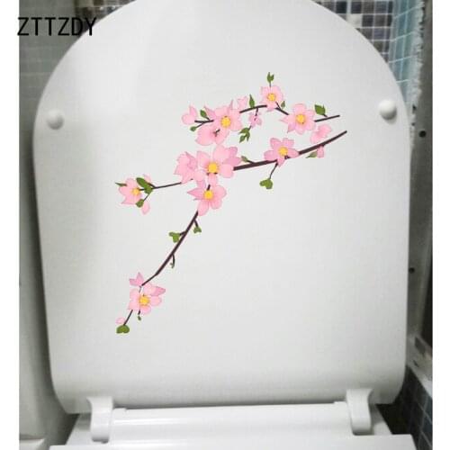 ZTTZDY 18.5*20.4CM Pink Cherry Blossom Home Wall Decal Decoration Classic Toilet Sticker T2-0148