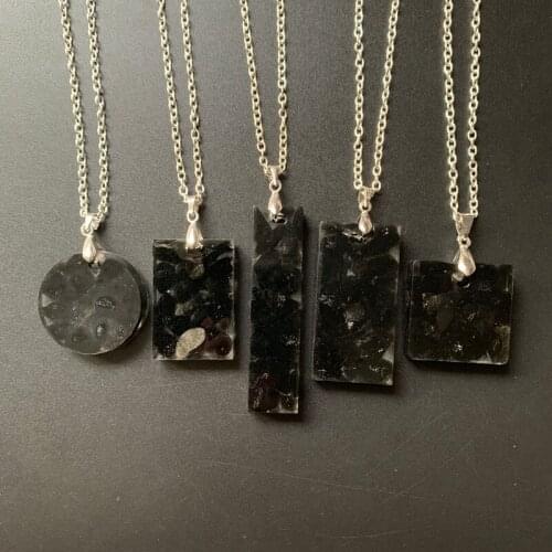 Natural Black Obsidian Stone Beads Crystal Pendant Orgonite Energy Healing Crystal Chips Resin Necklace Geometric 1pc