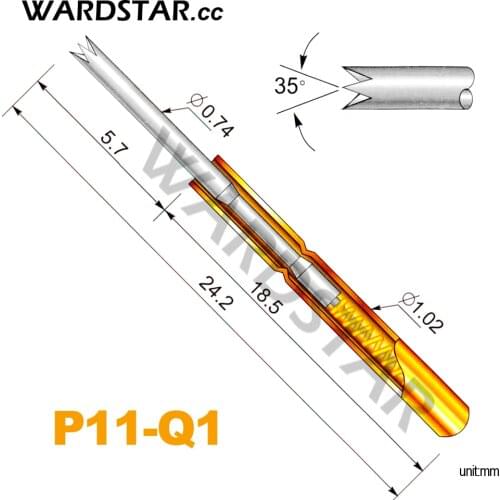 100pcs P11-Q1 Dia 0.66mm Spring Test Probes Pogo Pin Length 24.2mm (Stroke Spring Froce:120g)
