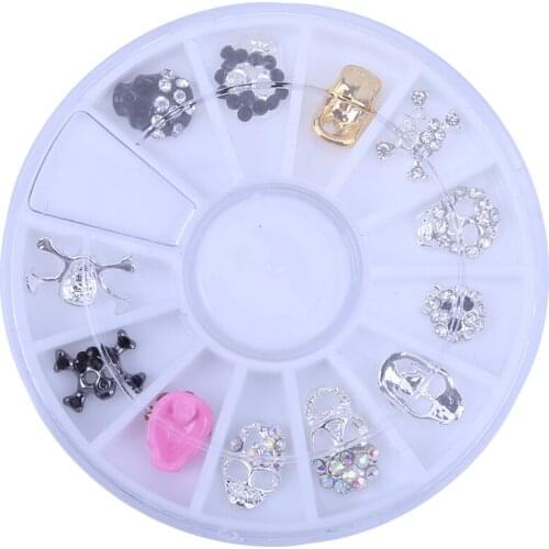 12PCS/BOX 3D Skull Nail Rhinestones Crystal Stones DIY Nail Art Rhinestone nail art Decor Beauty Nail Polish Drill Accessories