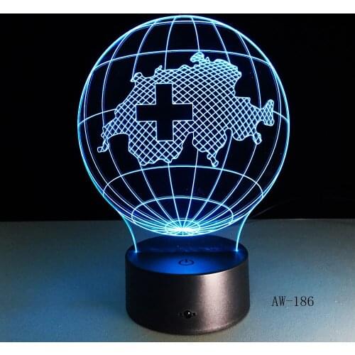 3D Lamp 7 Color Gradient Switzerland Map RGB Led Night Kids Illusion Table Lampara Baby Nightlight Child Bedroom Decor AW-186