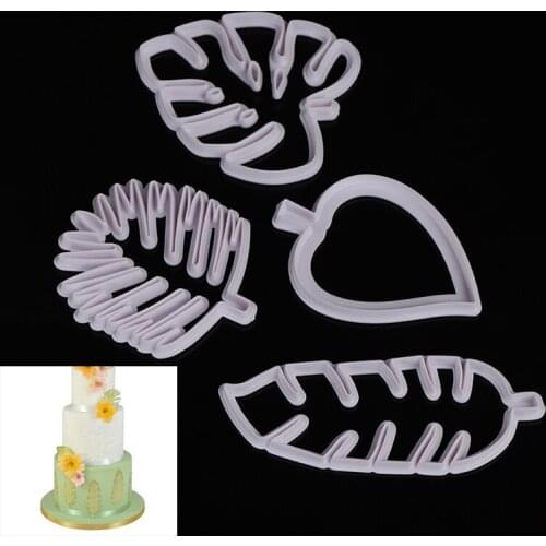 4pcs Tropical Leaf Fondant Cake Mold Embossed Candy Biscuits Cookie Cutter 3D Handmade Mould Kitchen Decoration DIY