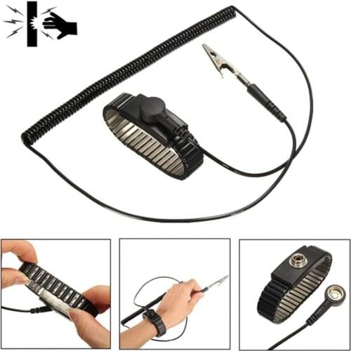 Anti Static Wrist Strap Reusable Anti Static Metal ESD Adjustable PU Coated Discharge Bracelet Grounding Wire Alligator Clip