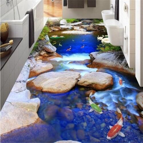 Beibehang Large custom paste natural flow of spectacular natural health nine fish Figure 3D waterproof floor thickening