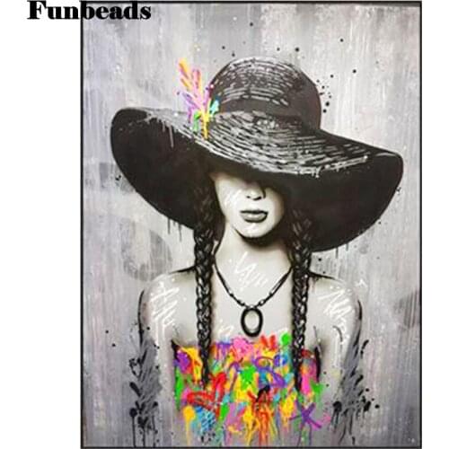 Full Square round Drill 5D DIY Diamond Painting abstract hat girl painting Embroidery Beads Cross Stitch Mosaic Decor Gift FF537
