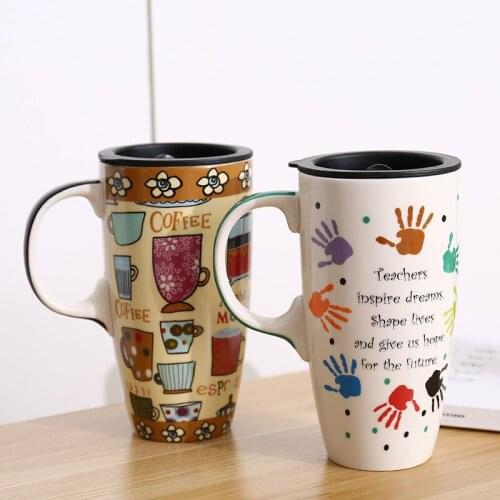 Ceramic Mug Large Capacity Flat Bottom Hot Water Cup Home Office Coffee Creative Breakfast Home Water Cup