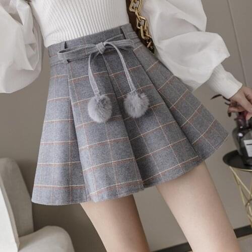 High-waisted hair short skirt womens grid skirt 2021 new autumn/winter student pleated skirt skirt a word poncho skirt