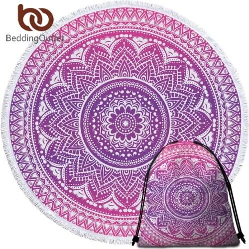 BeddingOutlet Boho Mandala Round Beach Towel Pink Tassel Tapestry Girls Yoga Mat Bohemian Flower Printed Toalla Blanket 150cm
