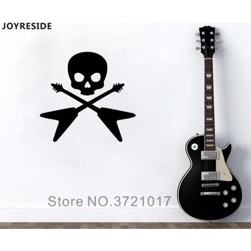 JOYRESIDE Guita Skull and Crossbones Wall Decal Vinyl Music Sticker Art Rock Roll Nursery Decor For Kids Room Decoration A171
