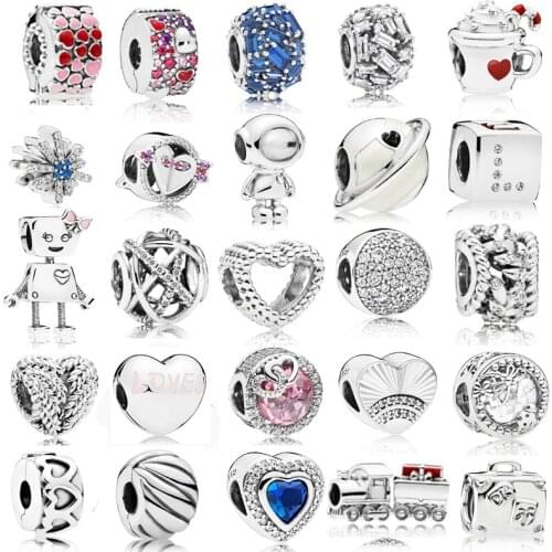 2020 New Original 925 Sterling Silver Charm Bead Clear Pavé Spacer Clip Charms Silver Fit Pandora Bracelets Women DIY Jewelry