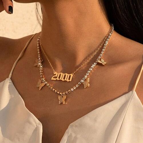 2021 New Womens Retro Butterfly Rose Gold Clavicle Necklace Ins Simple Cuban Buckle Snake Bone Chain Necklace Wedding Jewelry