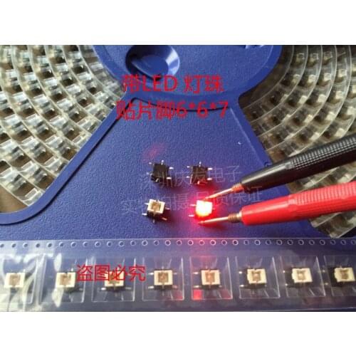 Original new 100% light touch switch with lamp 6x6x7 SMD green red light LED lamp highlight 4pin reset button micro push button