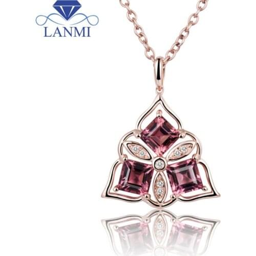Princess cut 4.5mm Natural Tourmaline Necklace Pendant In 18K Rose Gold For Beautiful Girl WP066